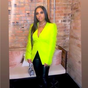 Lime Green Feather Sleeved Blazer